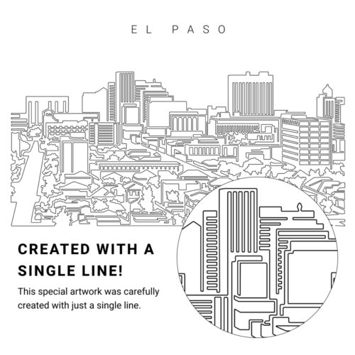 El Paso Skyline Vector Art - Single Line Art Detail