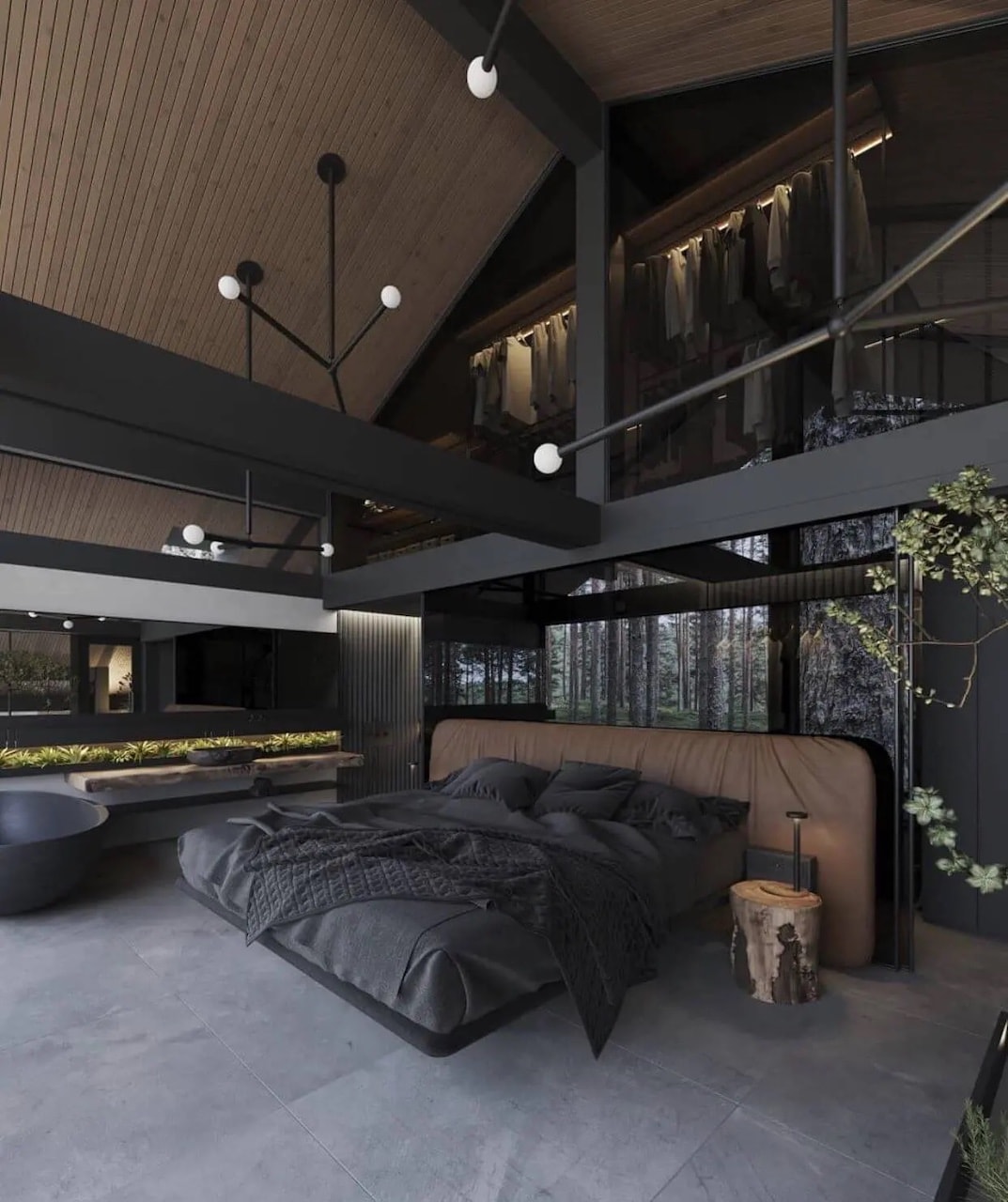 Black Luxury Bedroom High Vaulted Ceiling