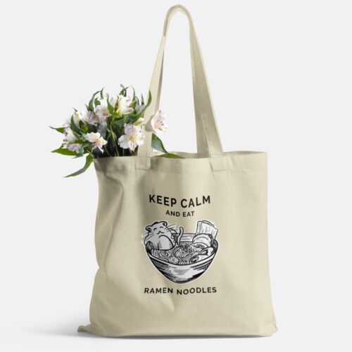 Keep Calm And Eat Ramen Noodle Tote Bag for Cat Lovers