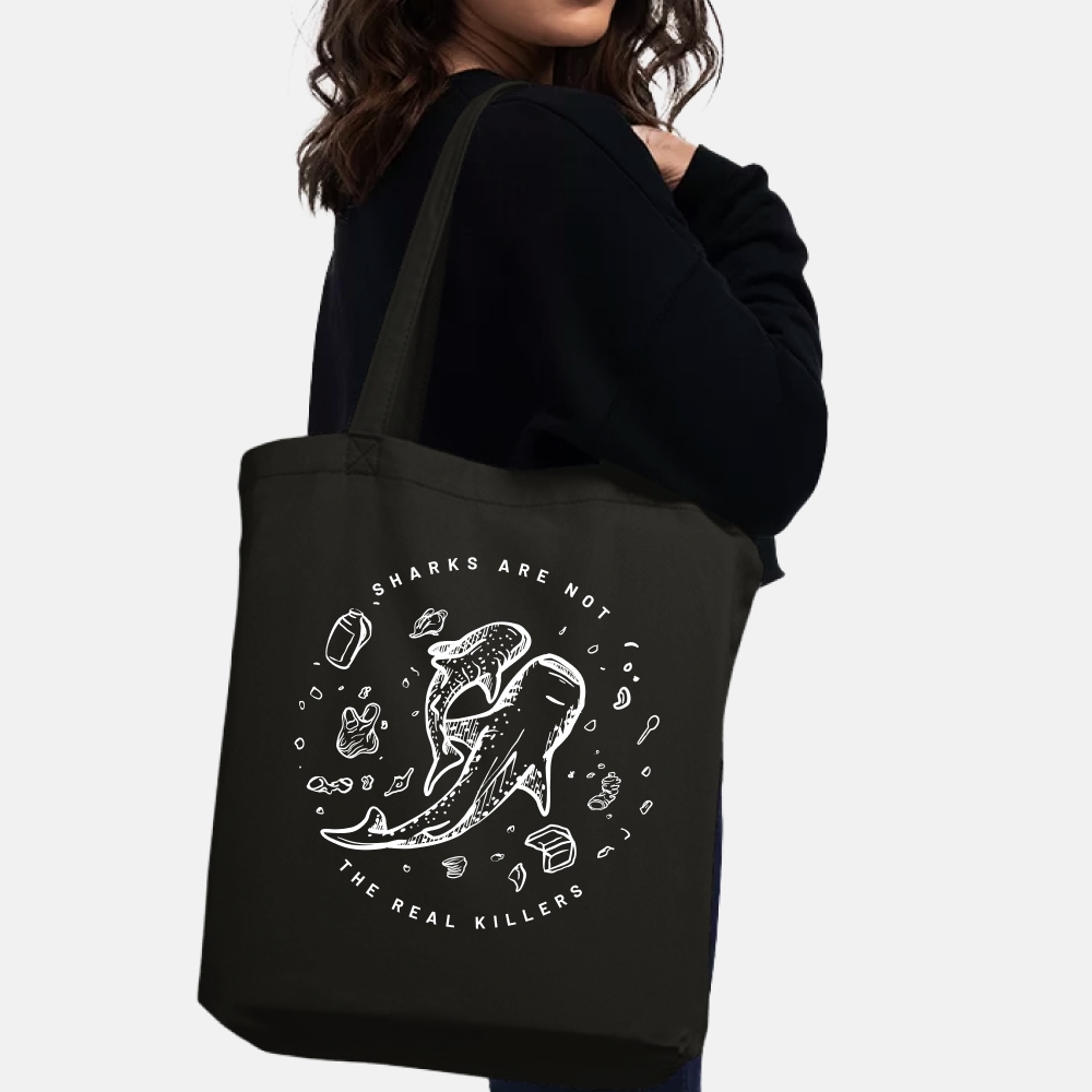 Shark Tote Bag with Whale Shark Family - Black - Lifestyle