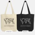 Travel Tote Bag with world map line art - Colors