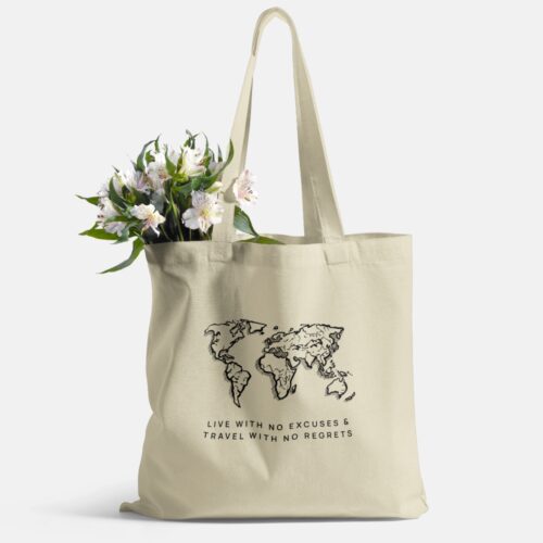 Travel Tote Bag with World Map Line Art