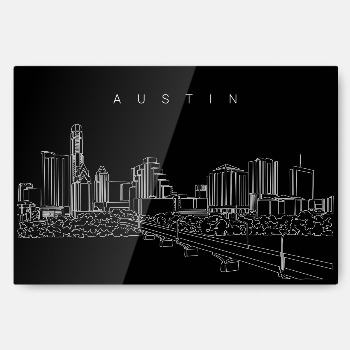 Austin Texas Line Art Metal Print Wall Art - Main - Dark