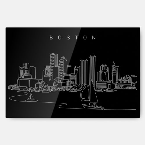 Boston Skyline Metal Print Wall Art - Dark