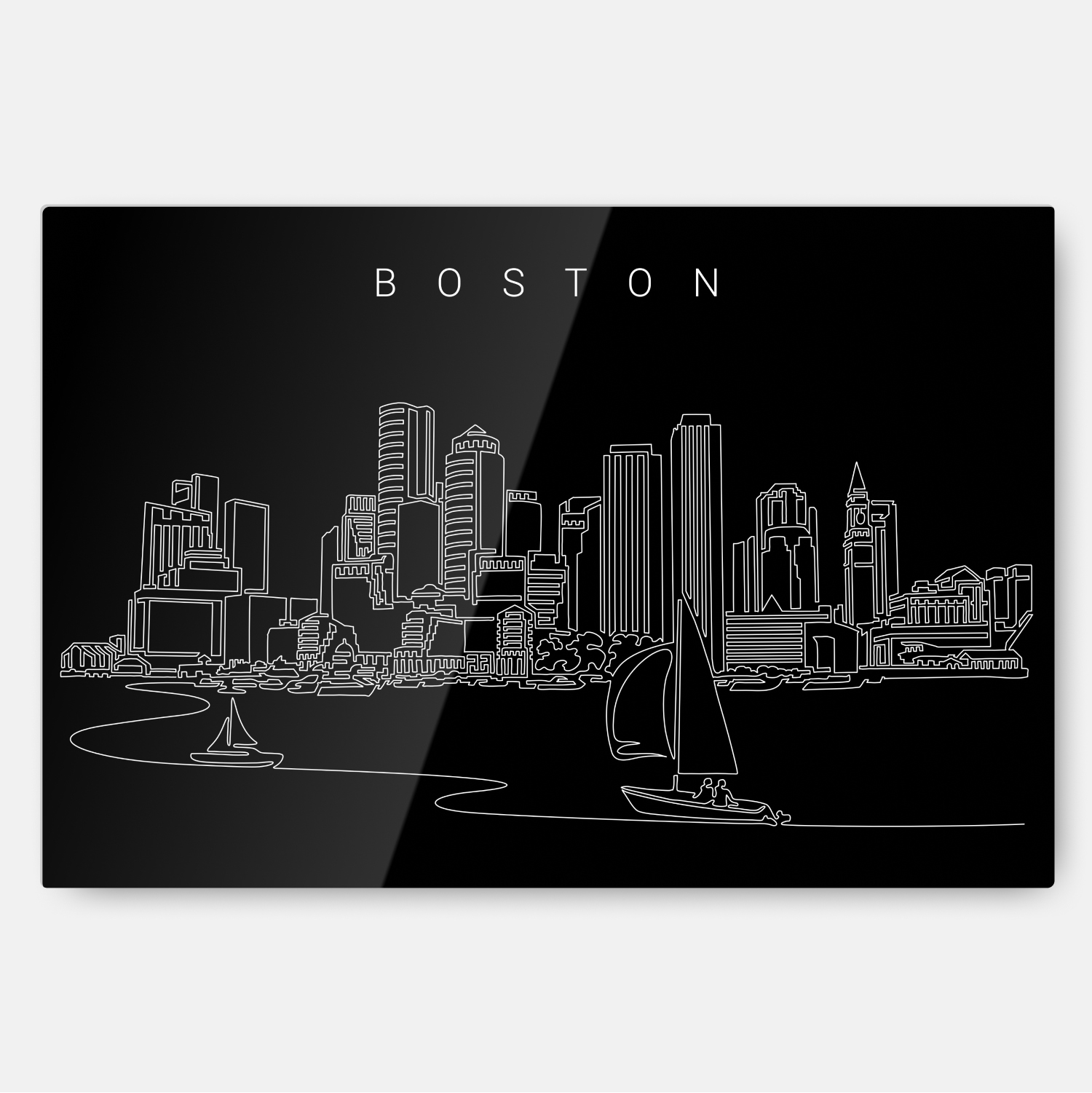 Boston Skyline Metal Print Wall Art - Dark