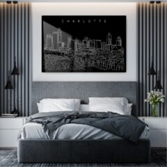 Charlotte NC Line Art Metal Print - Bedroom - Dark