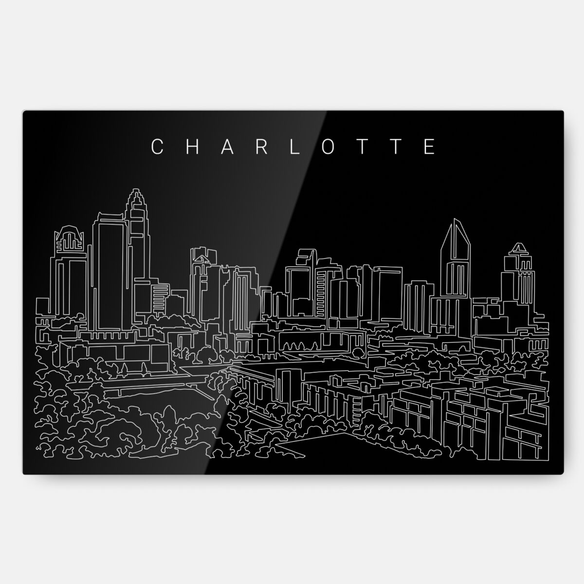 Charlotte NC Line Art Metal Print Wall Art - Main - Dark