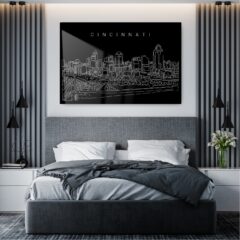 Cincinnati Line Art Metal Print - Bedroom - Dark