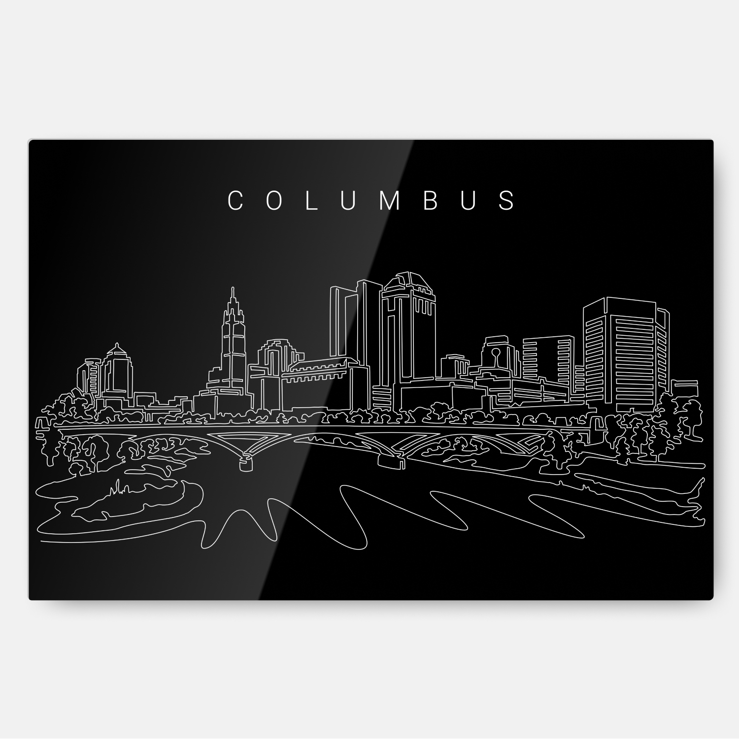 Columbus Skyline Metal Print Wall Art - Dark