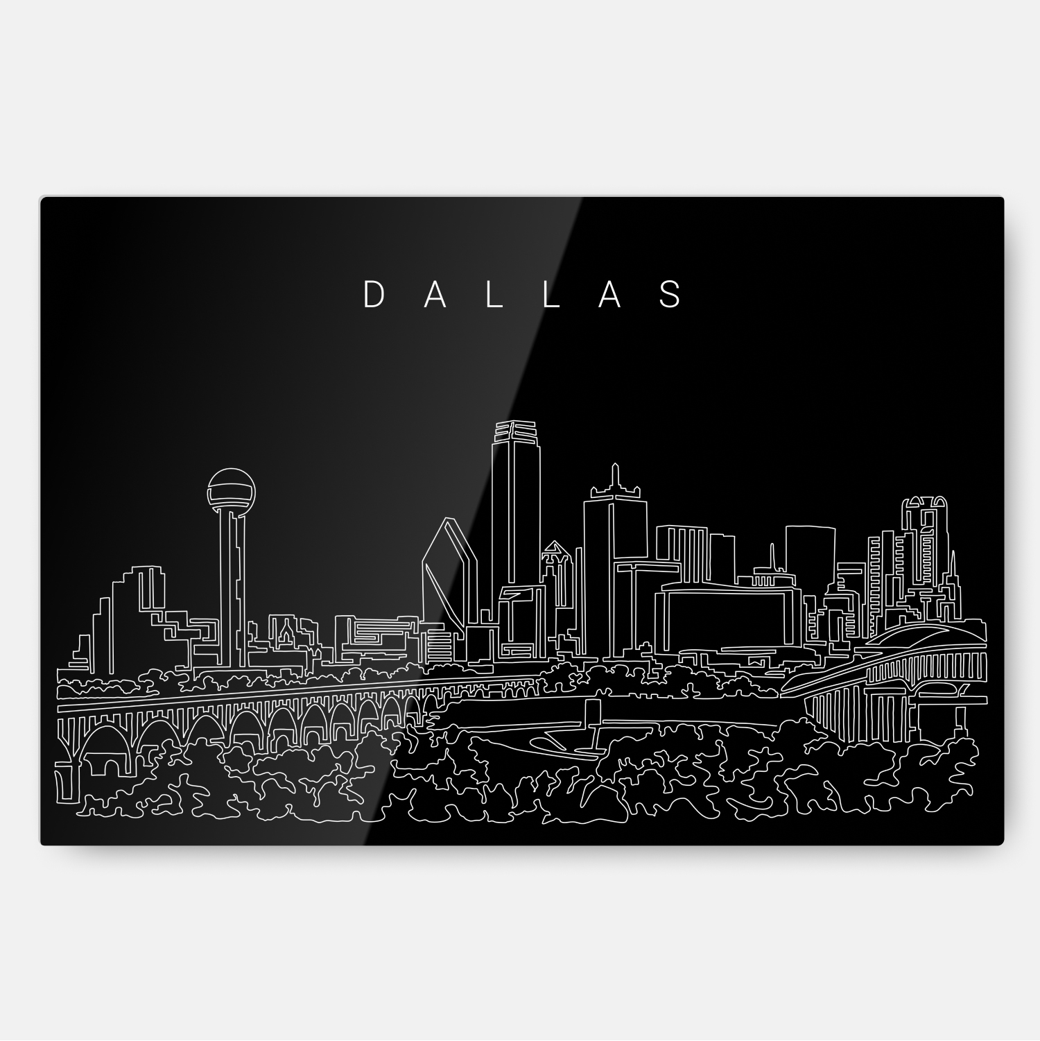 Dallas Texas Line Art Metal Print Wall Art - Dark