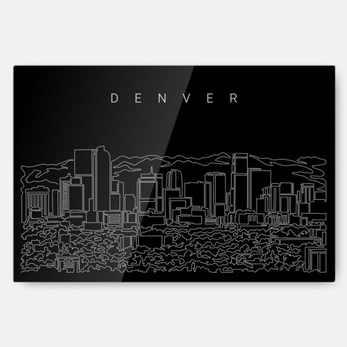 Denver Skyline Line Art Metal Print Wall Art - Main - Dark