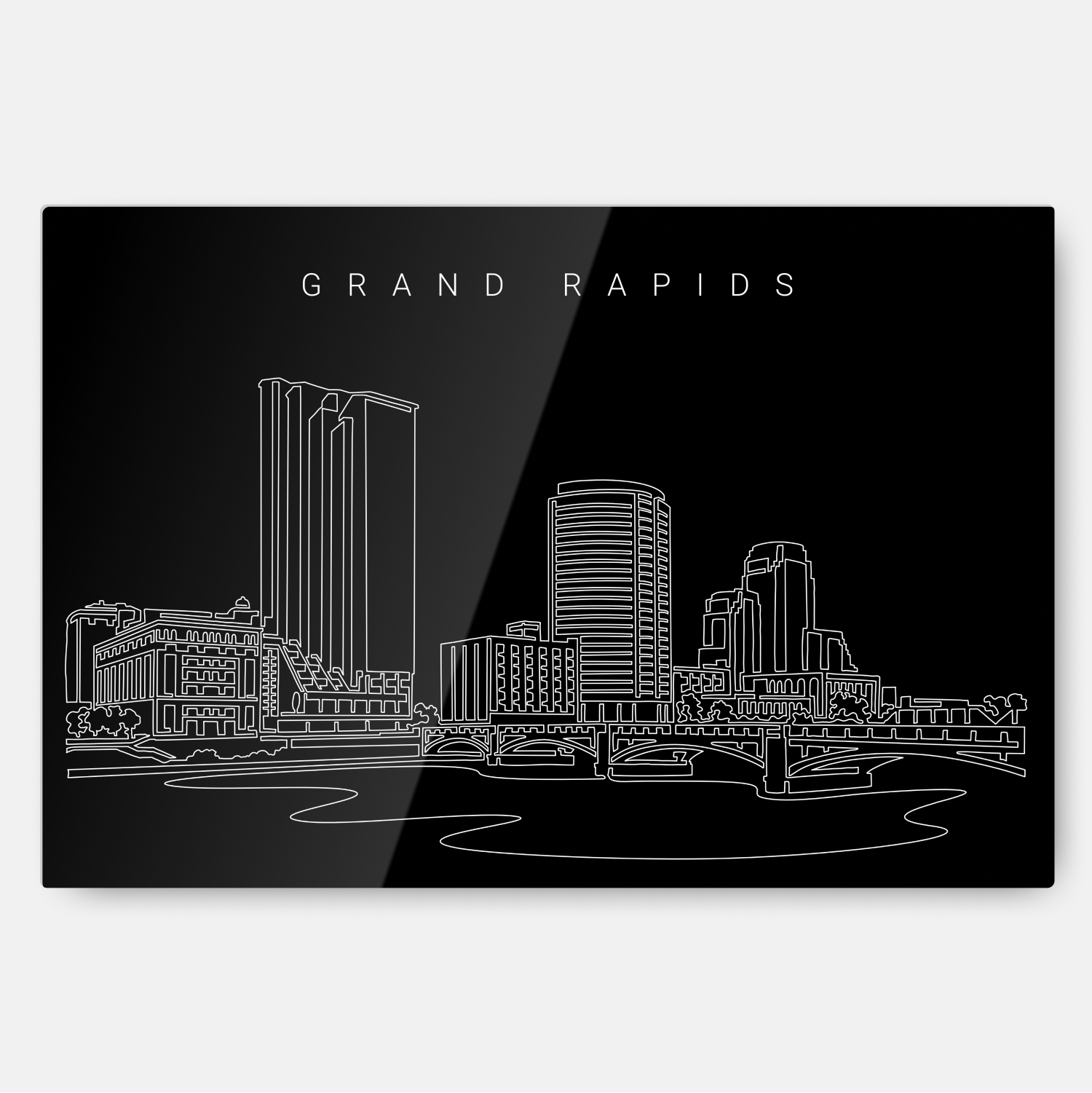 Grand Rapids Skyline Art Metal Print Wall Art - Main - Dark