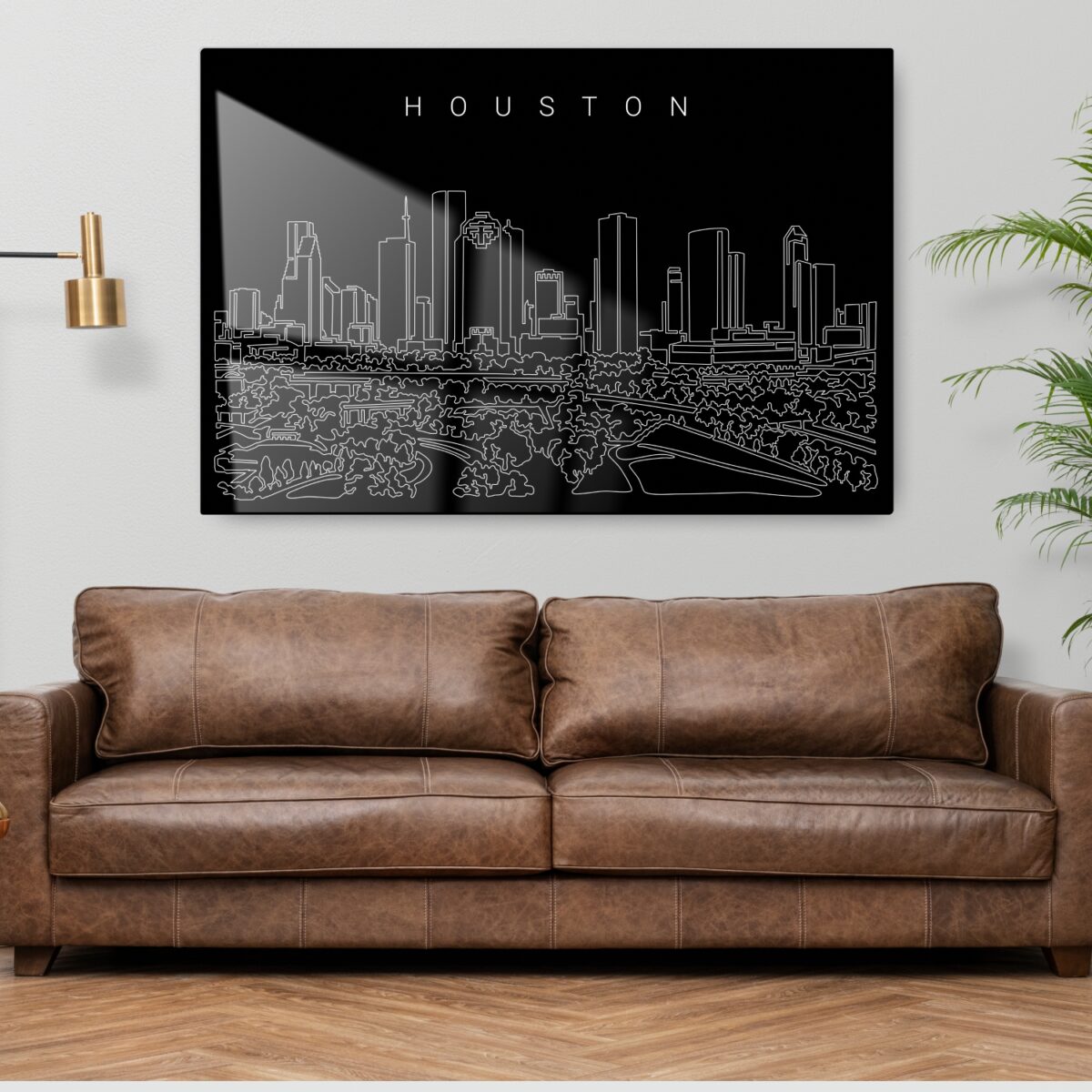 Houston Texas Line Art Metal Print - Living ROom - Dark