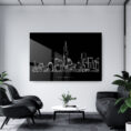 NYC Manhattan Line Art Metal Print - Living Room - Dark