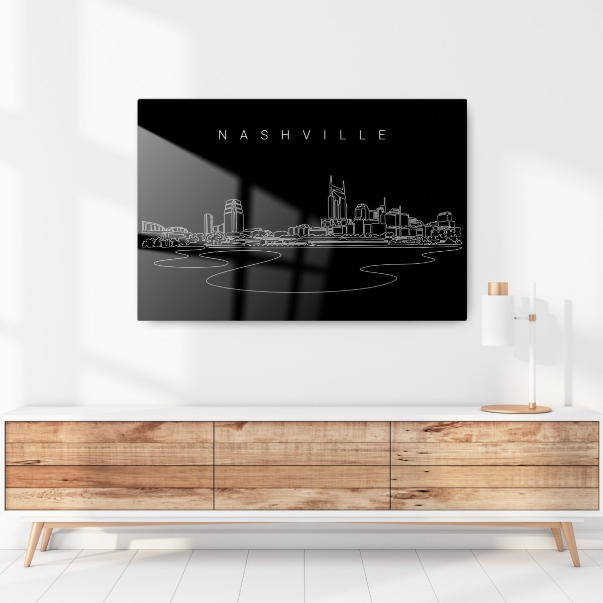 Nashville Line Art Metal Print - Hallway - Dark
