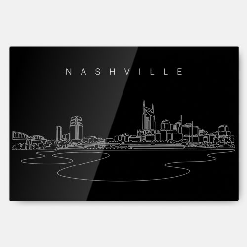 Nashville Line Art Metal Print Wall Art - Dark