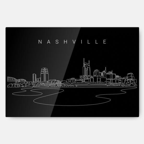 Nashville Line Art Metal Print Wall Art - Dark