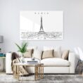 Paris Eiffel Tower Line Art Metal Print - Living ROom - Light