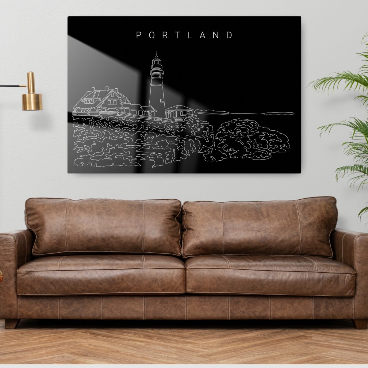 Portland Maine Line Art Metal Print - Living ROom - Dark