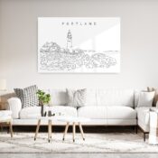 Portland Maine Line Art Metal Print - Living Room - Light