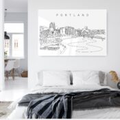 Portland OR Line Art Metal Print - Bed Room - Light