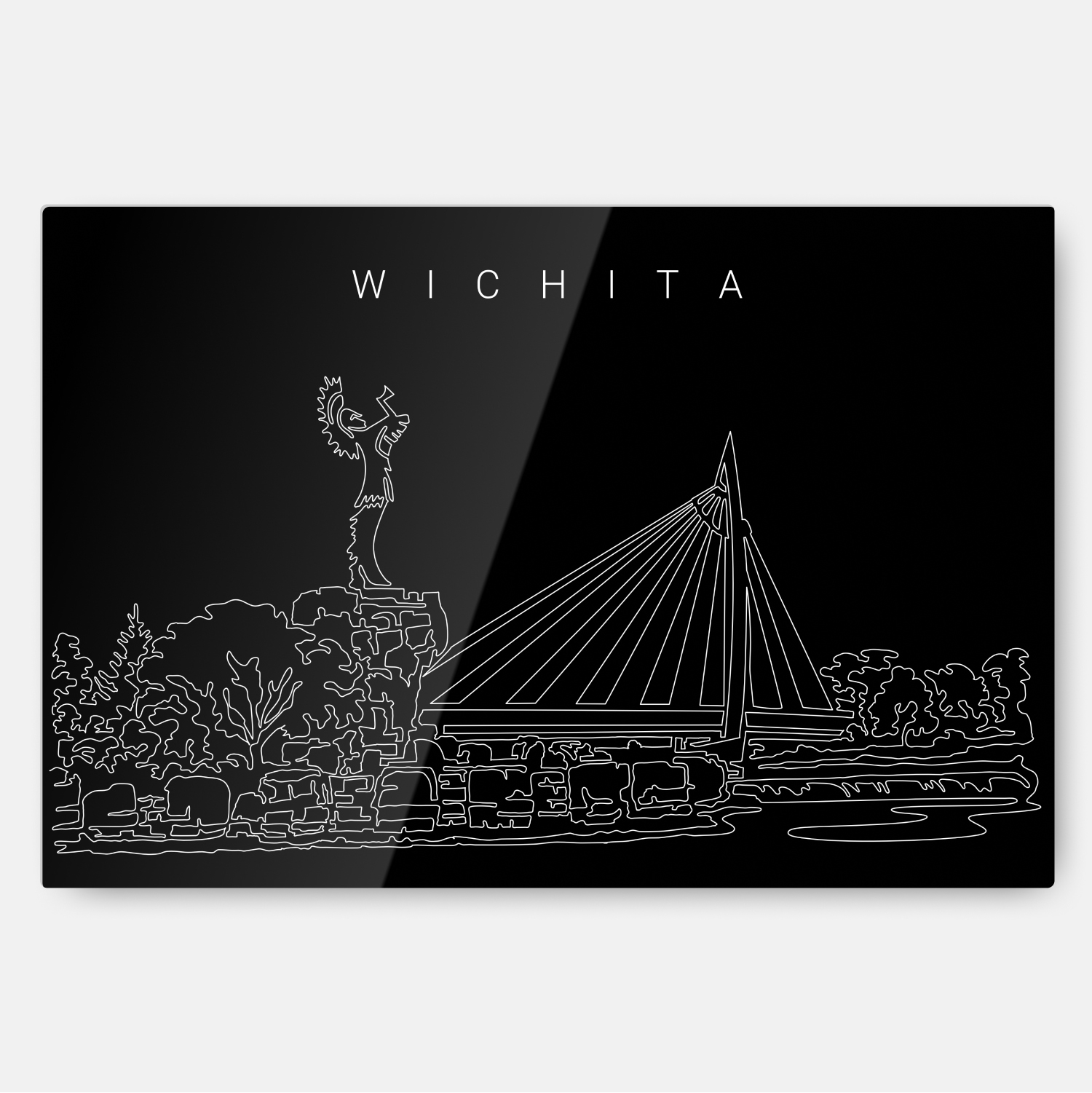Wichita Kansas Line Art Metal Print Wall Art - Main - Dark