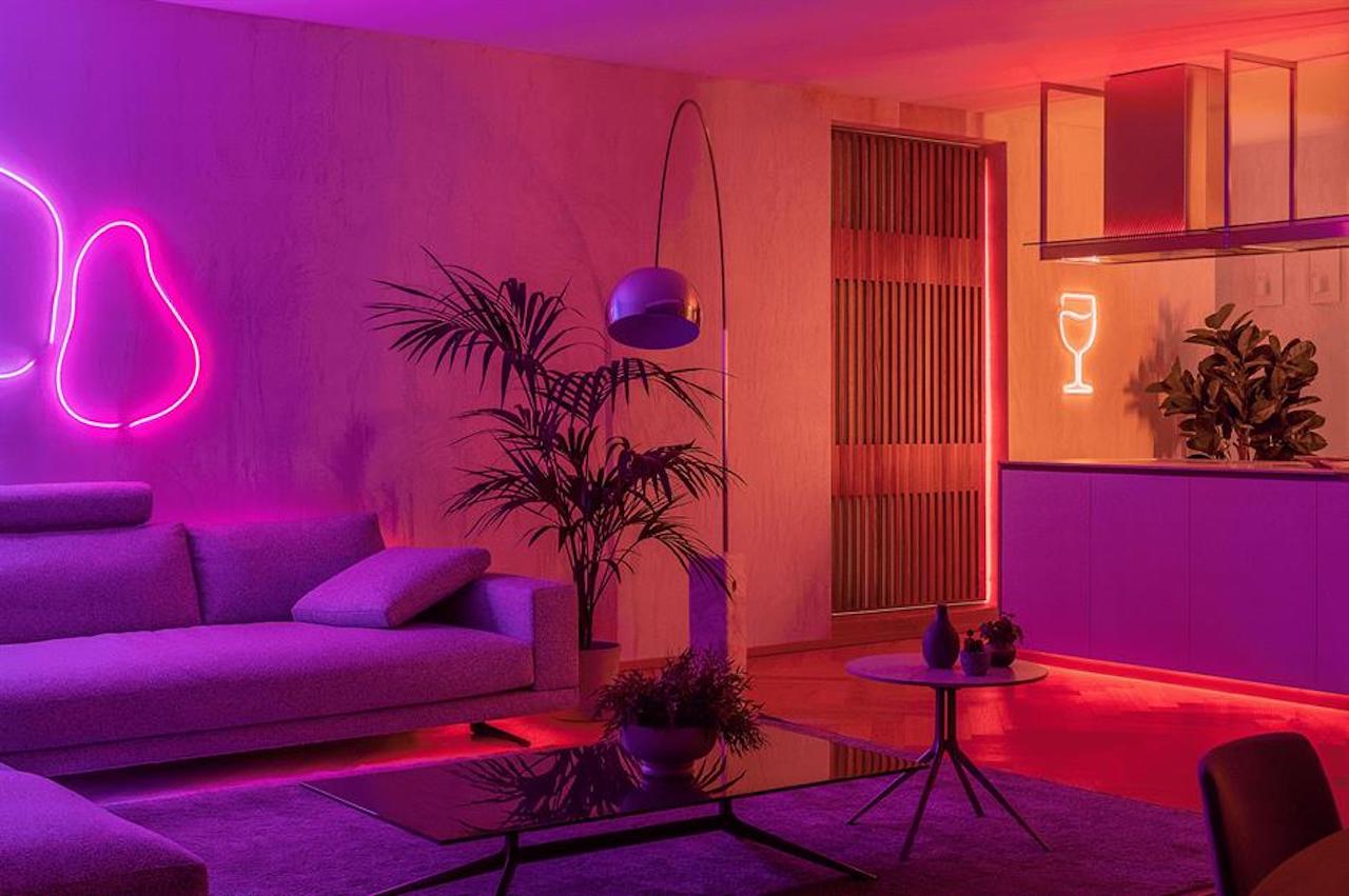 classy led room aesthetic strip lights purple neon living room