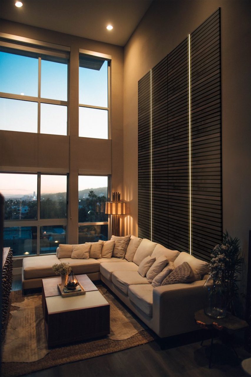 classy led room aesthetic strip lights wood panels living room