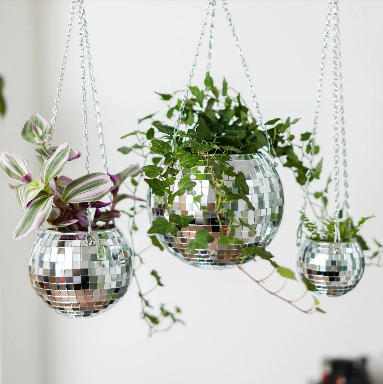 colorful eclectic home decor disco ball plant hangers