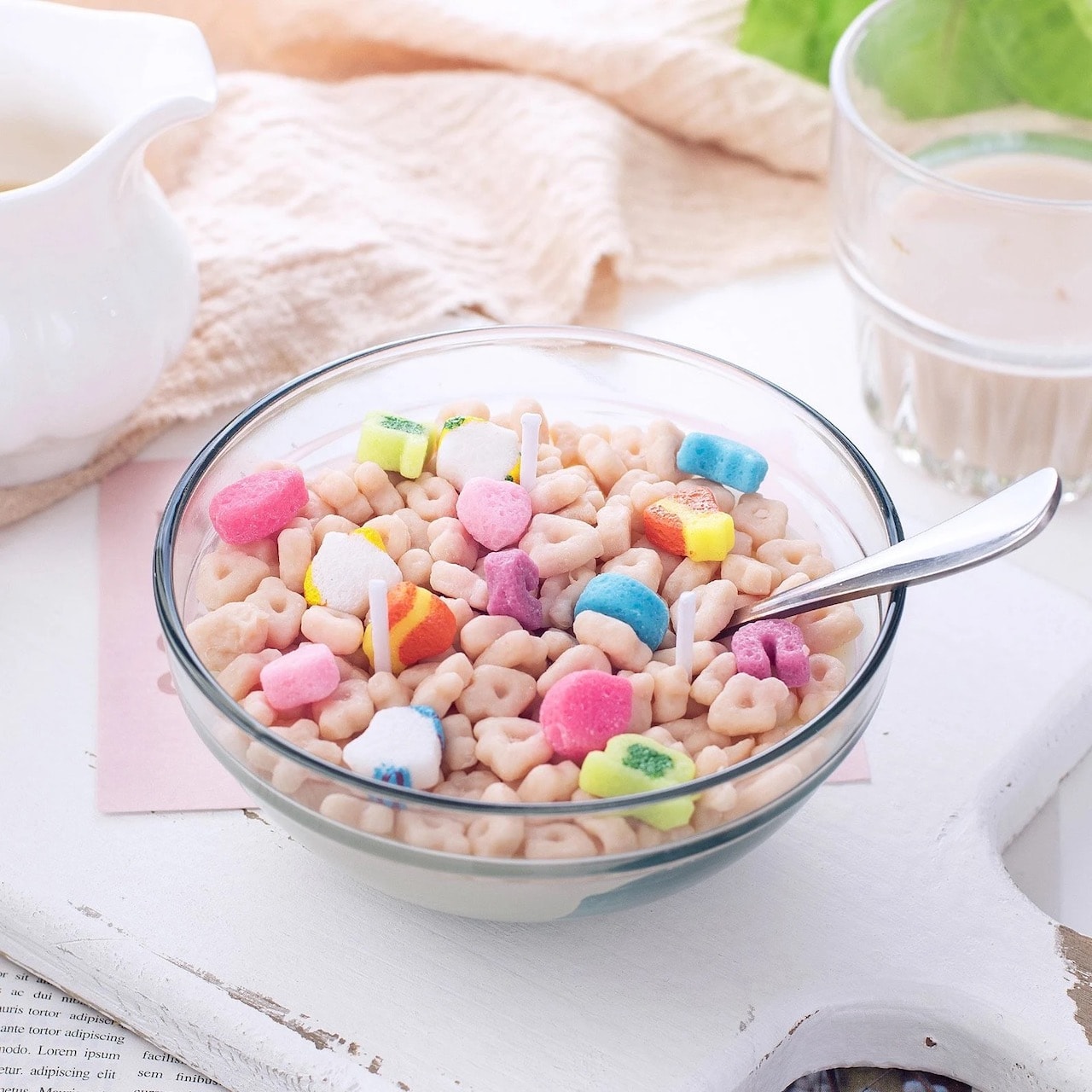 colorful eclectic home decor fruit loops cereal bowl candle