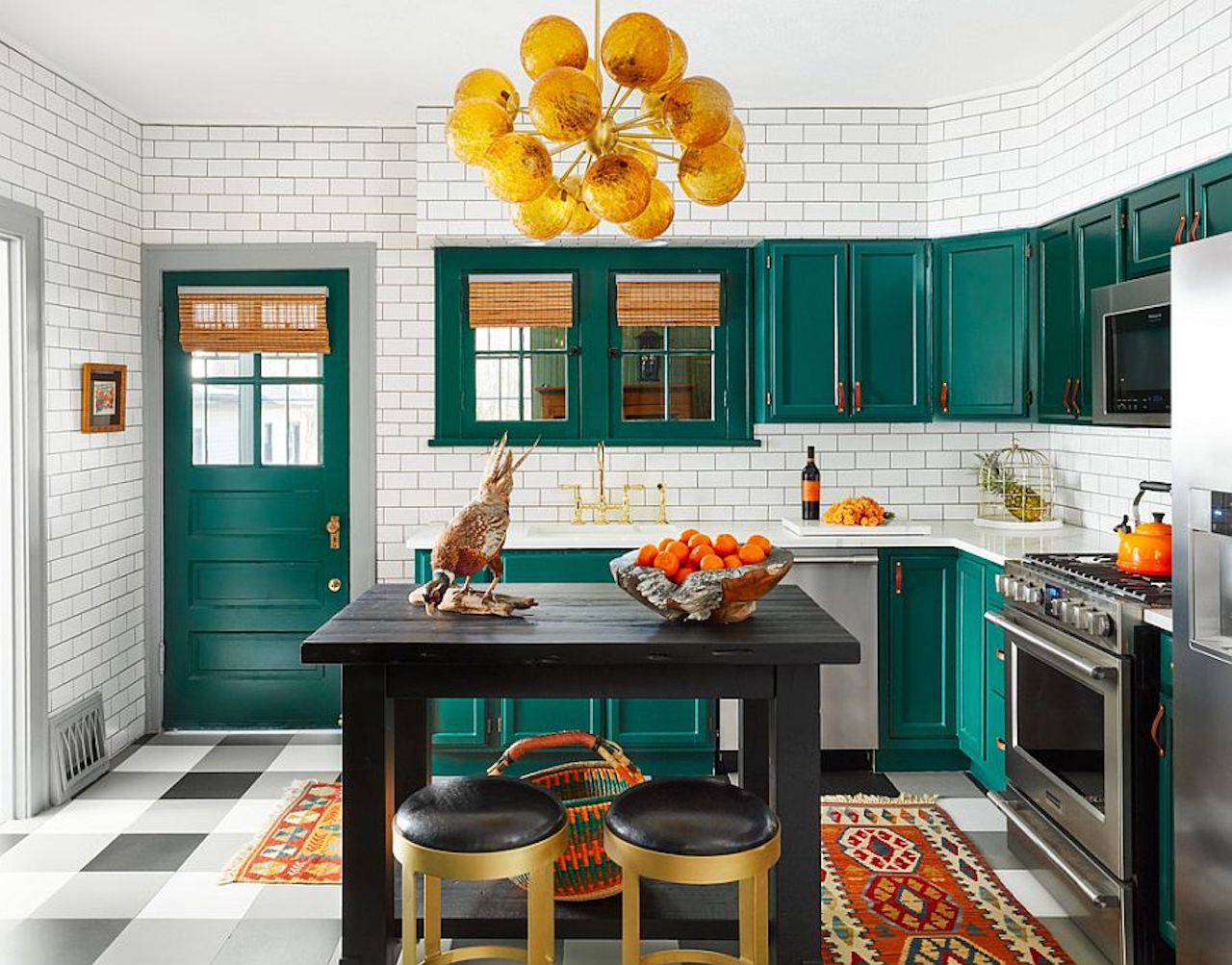 colorful eclectic home decor green cabinets kitchen