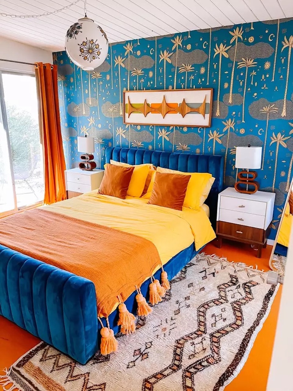 colorful eclectic home decor yellow blue bedroom