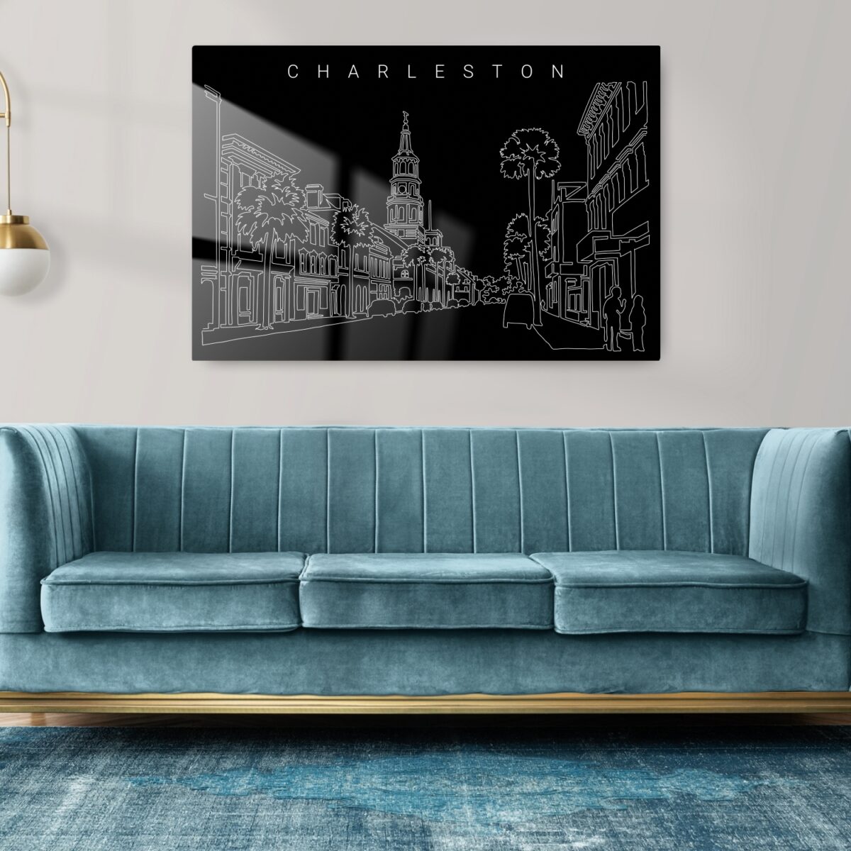 Charleston Line Art Metal Print - Living Room - Dark