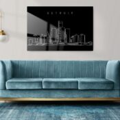 Detroit Skyline Metal Print - Living Room - Dark