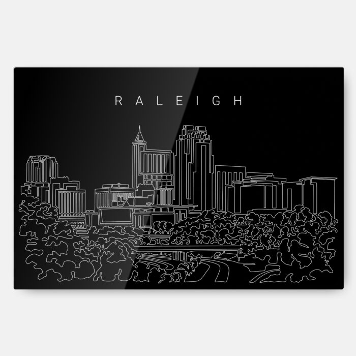 Raleigh Skyline Metal Print Wall Art - Main - Dark