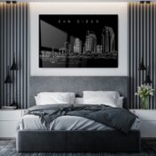 San Diego Skyline Metal Print - Bedroom - Dark