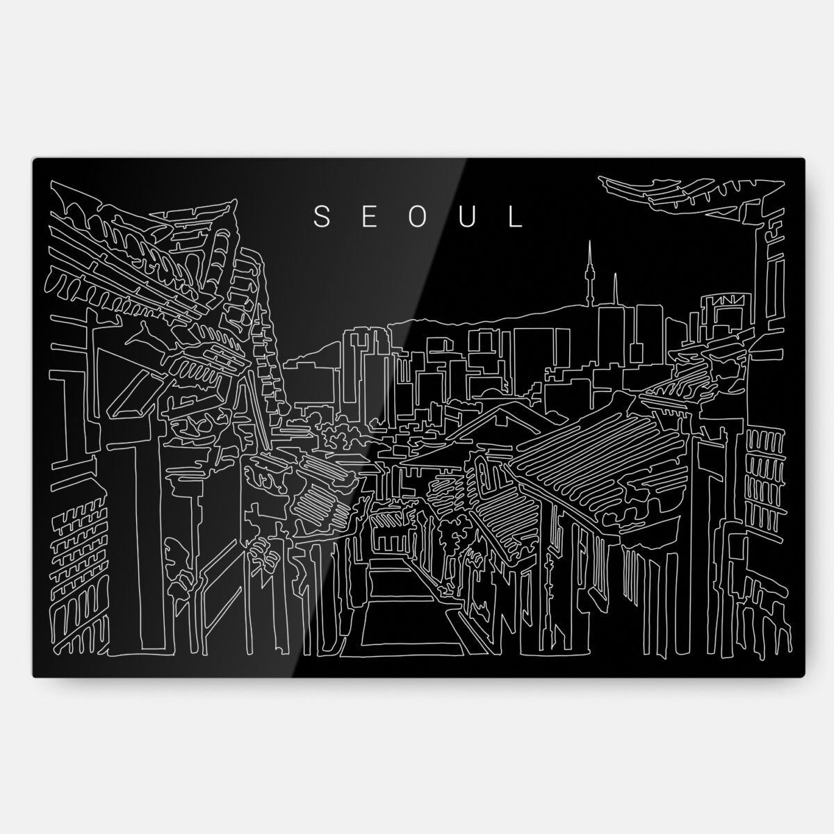 Seoul Korea Line Art Metal Print