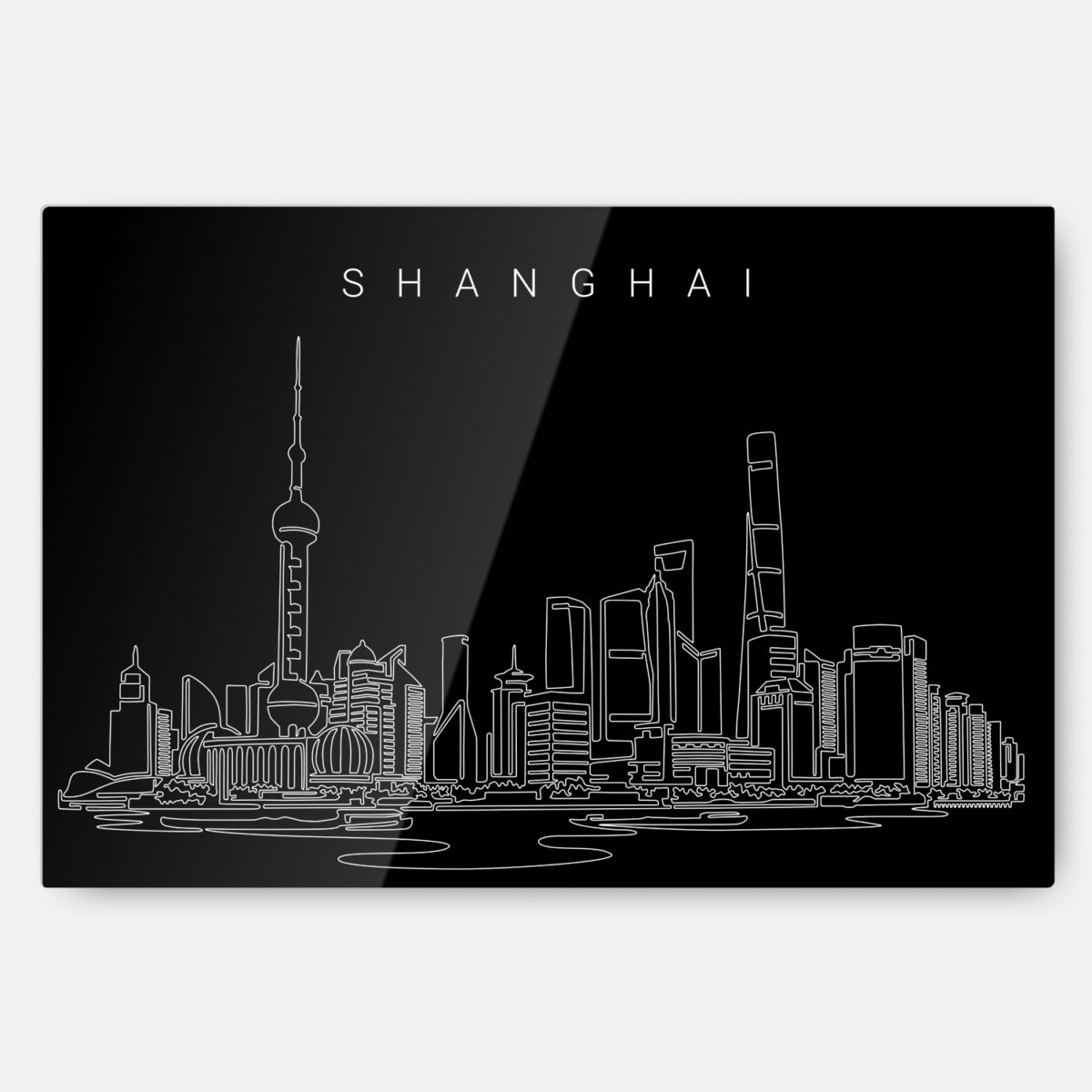 Shanghai Skyline Line Art Metal Print