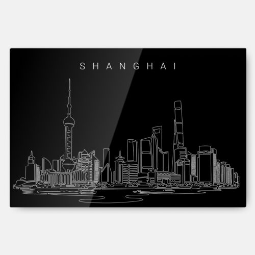 Shanghai Skyline Metal Print Wall Art - Main - Dark