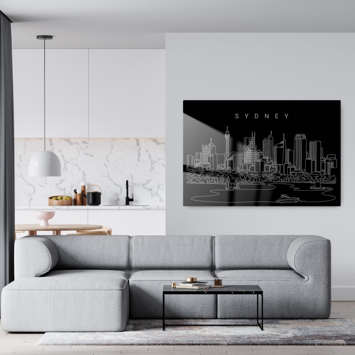 Sydney Skyline Metal Print - Living Room - Dark-1
