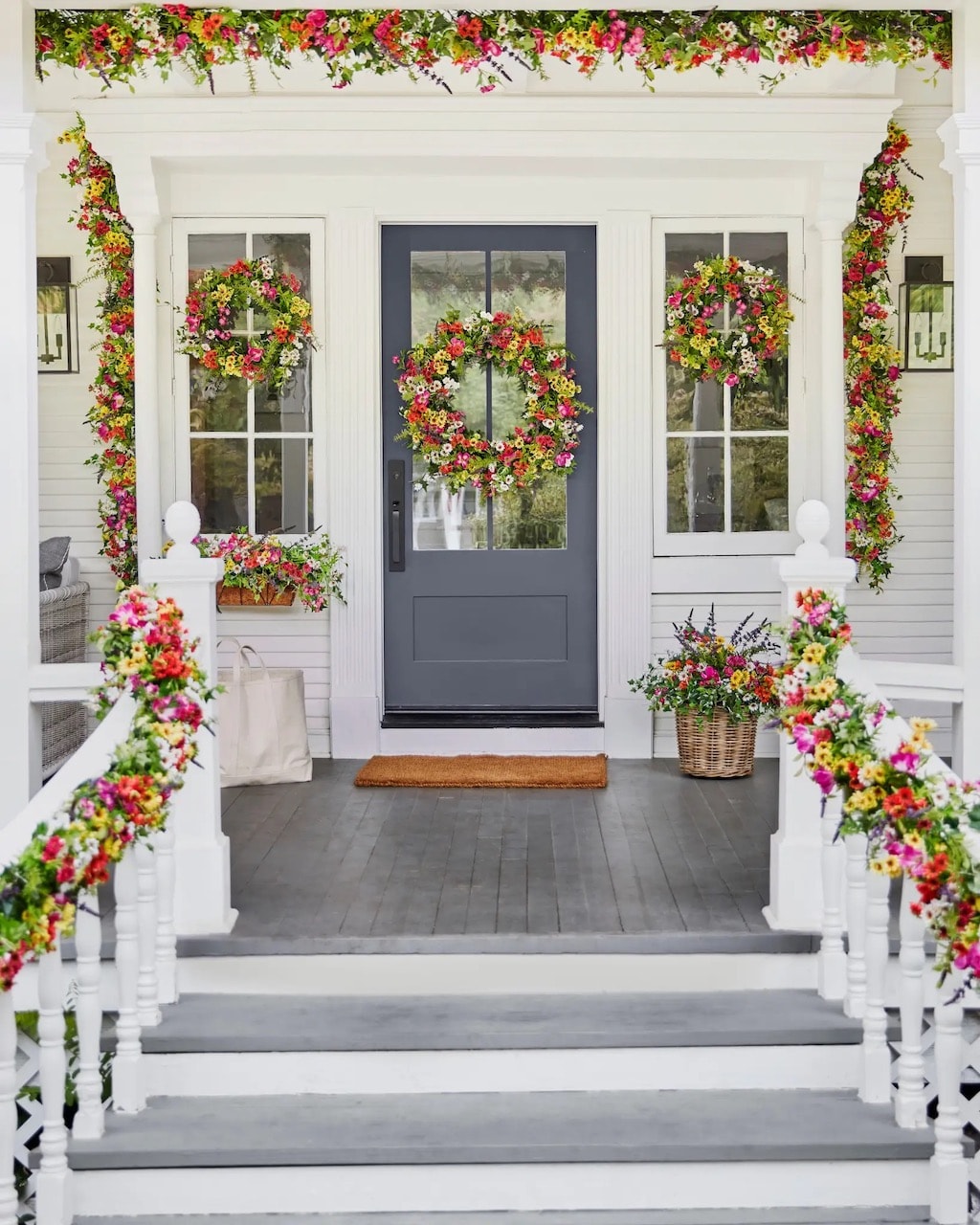 easter front porch decor ideas floral garlands