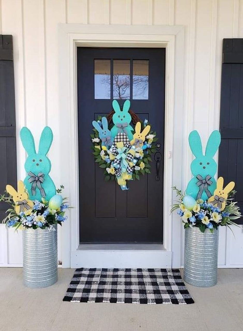 easter front porch decor ideas peeps display