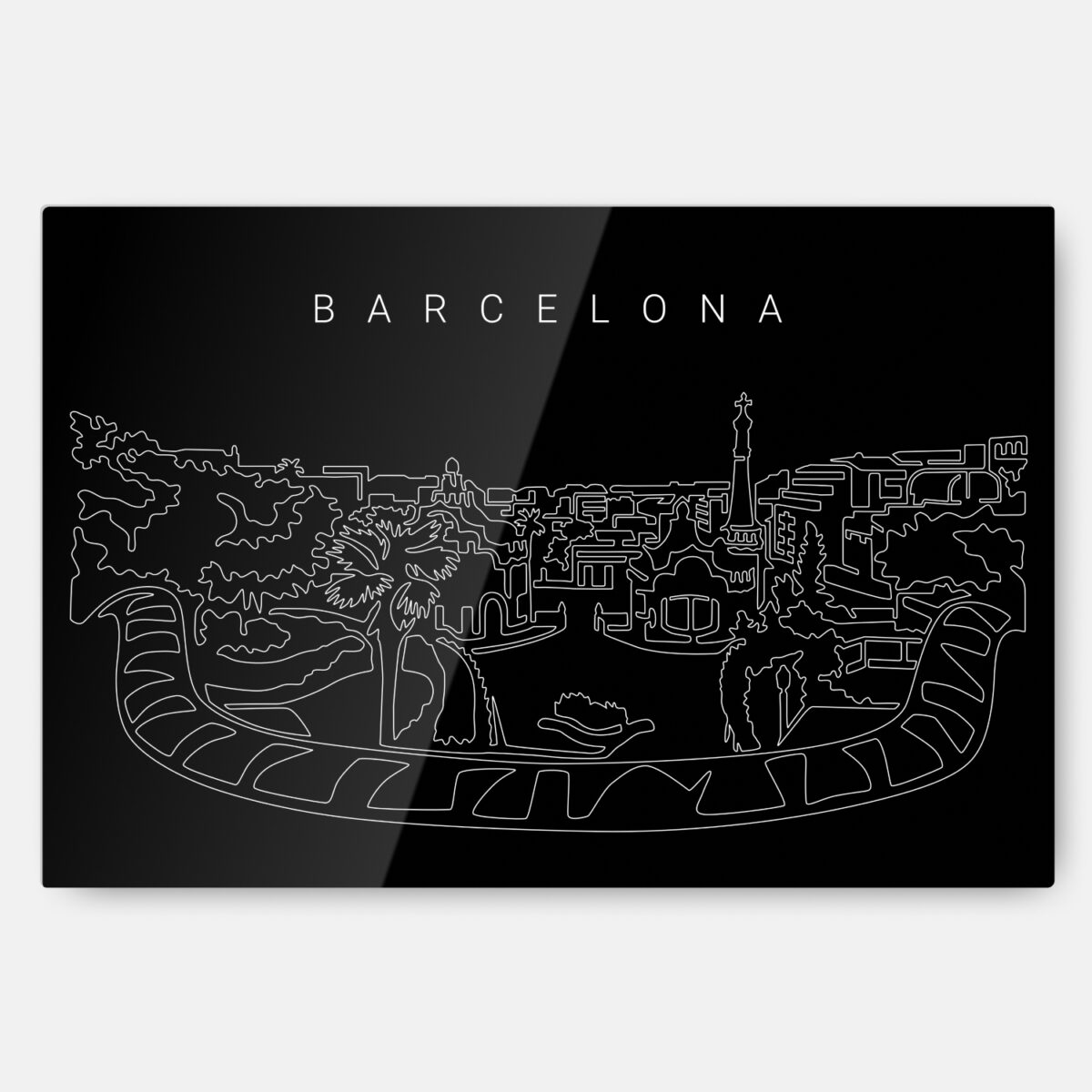 Barcelona Park Güell Line Art Metal Print