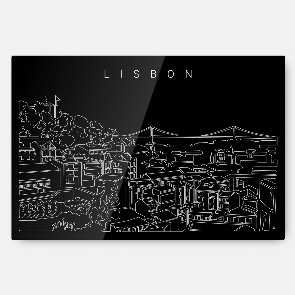 Lisbon Skyline Line Art Metal Print