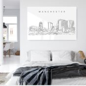 Manchester Skyline Metal Print - Bed Room - Light