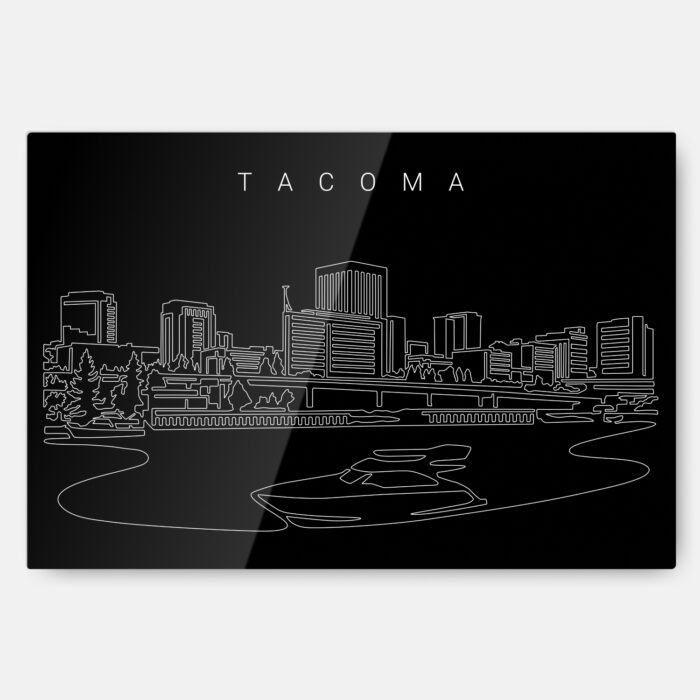 Tacoma Skyline Metal Print Wall Art - Main - Dark