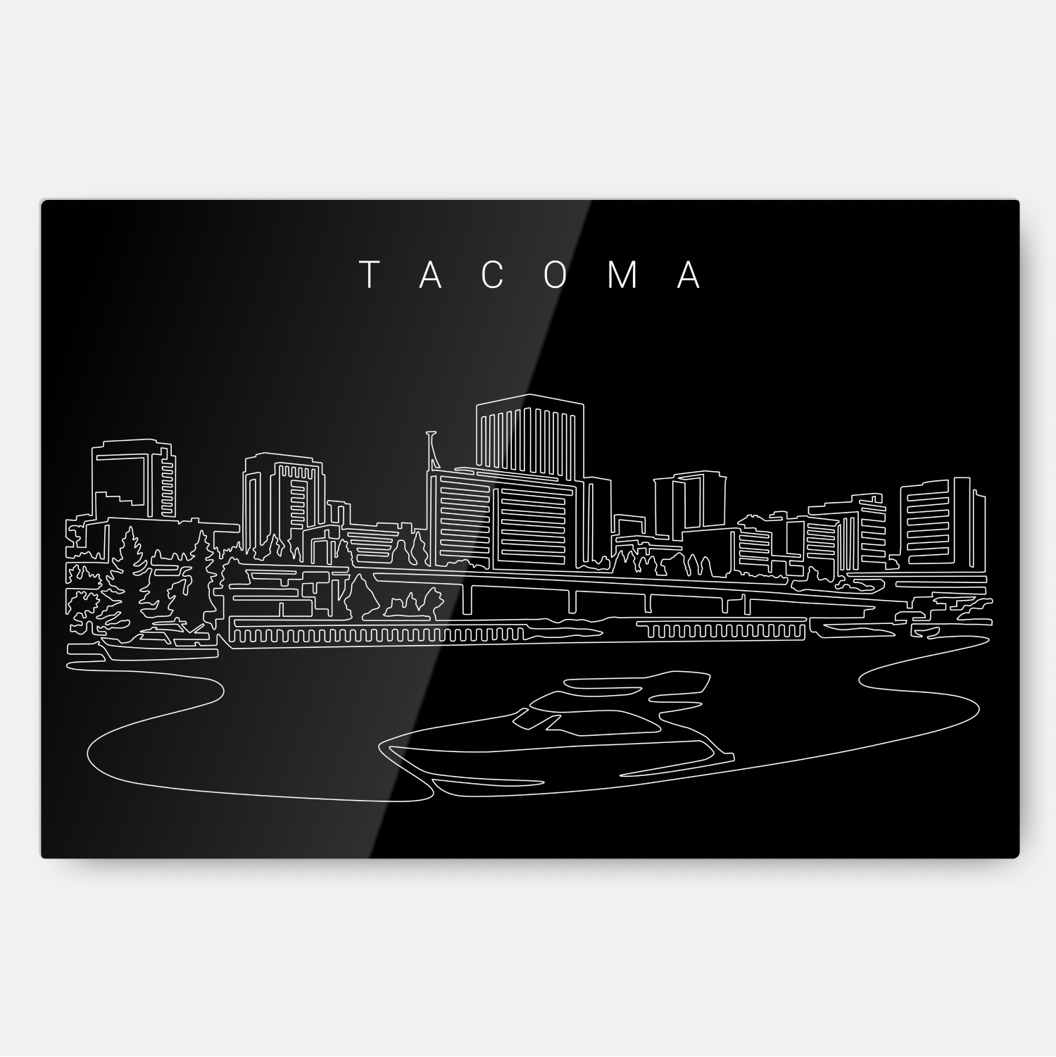 Tacoma Skyline Metal Print Wall Art - Main - Dark