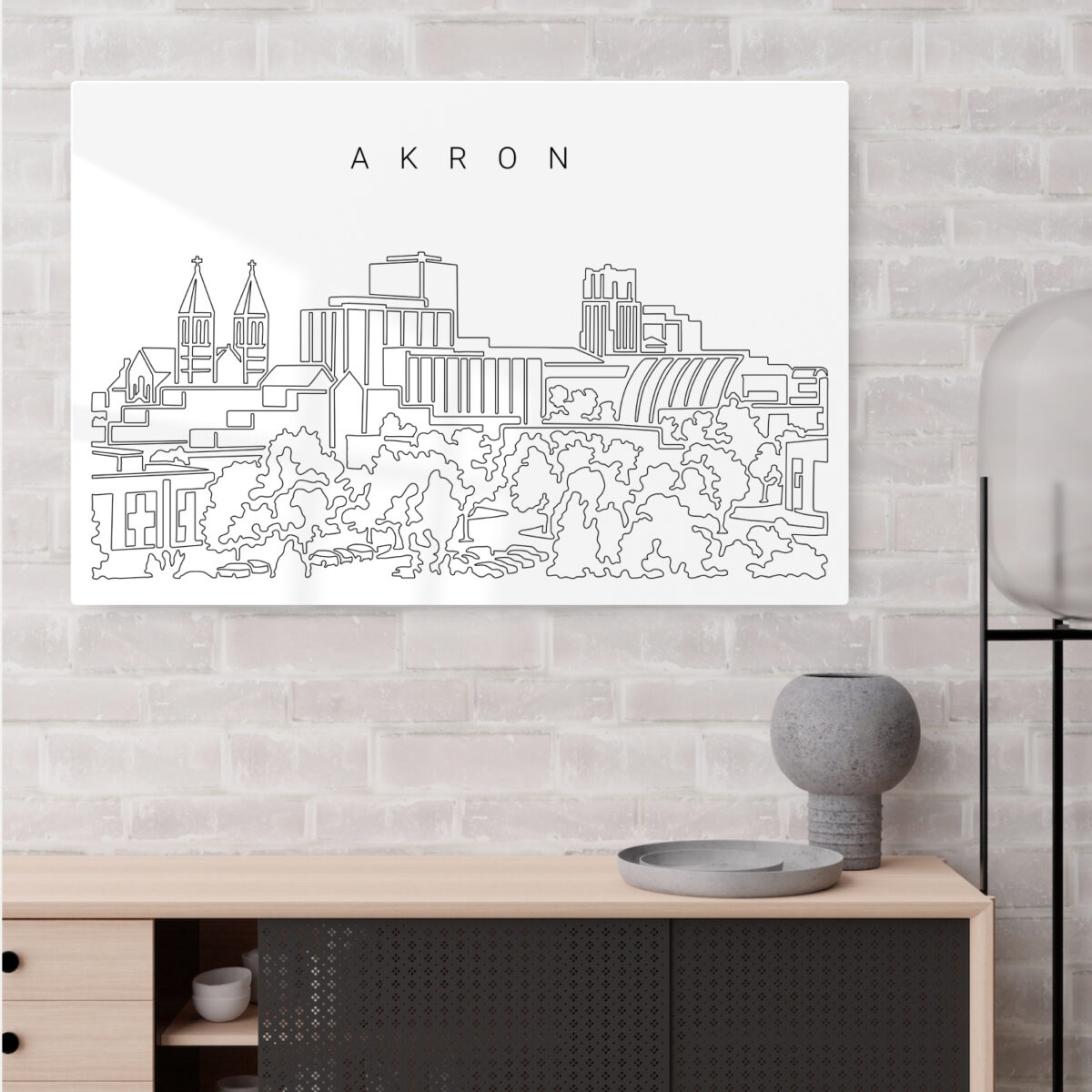 Akron Skyline Metal Print - Shelf - Light