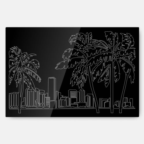 Miami Skyline Metal Print Wall Art - Main - Dark