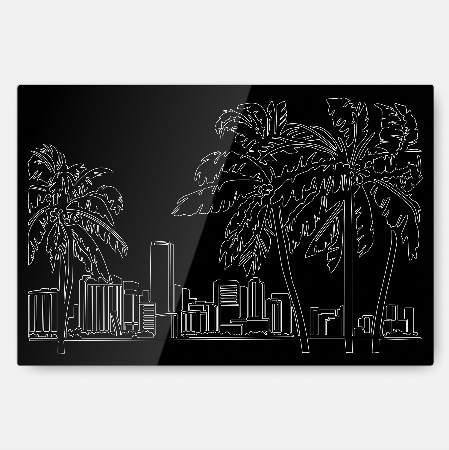 Miami Skyline Metal Print Wall Art - Main - Dark